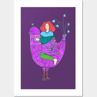 Girl And A Magical Bird Posters and Art